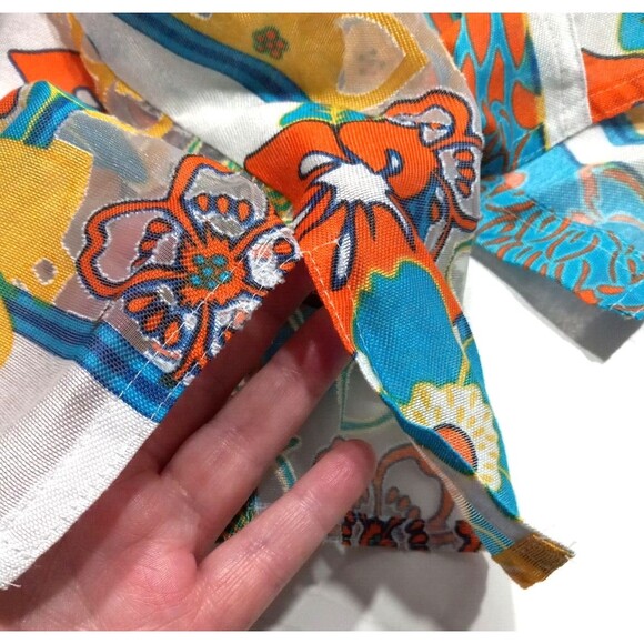 Multiples Small Sheer Bright Floral Button Front Blouse Pockets Roll Tab Sleeves - Picture 10 of 13